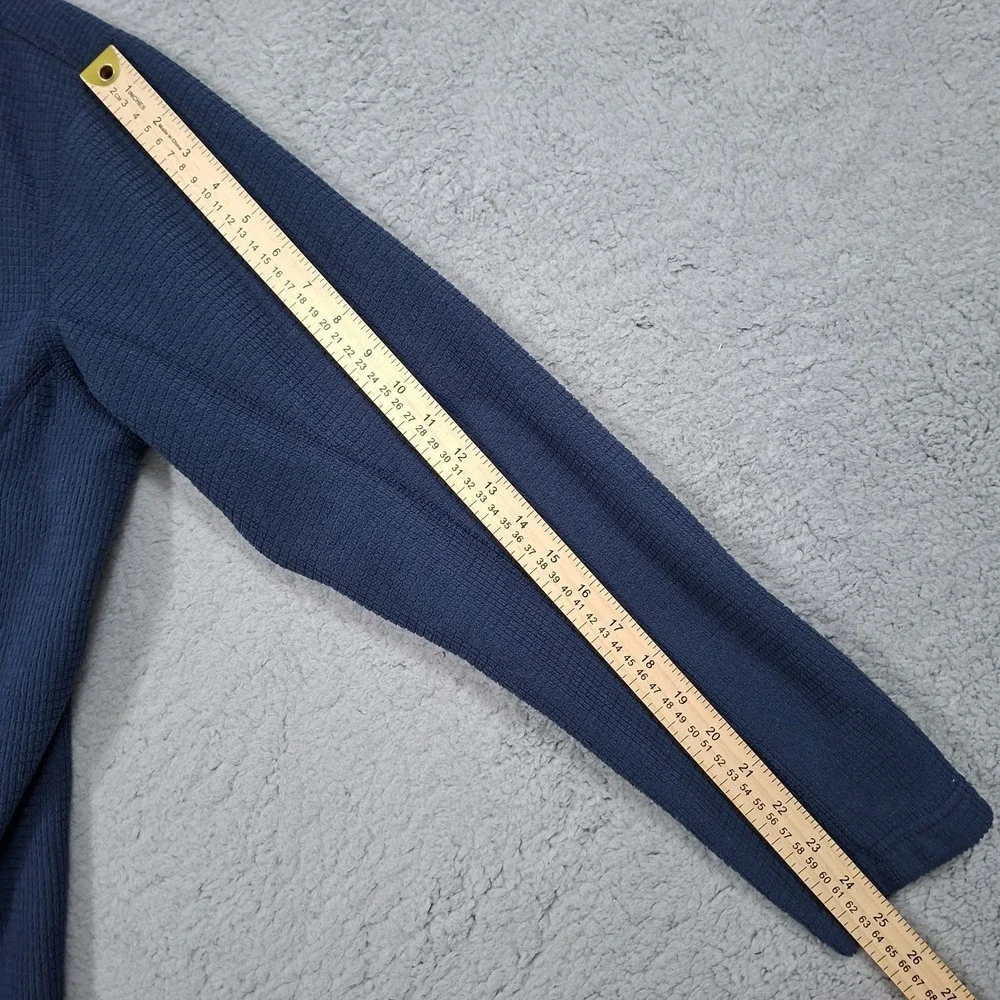 The North Face Mens L Waffle Knit Cap Rock Fleece Quarter Zip Pullover Navy Blue